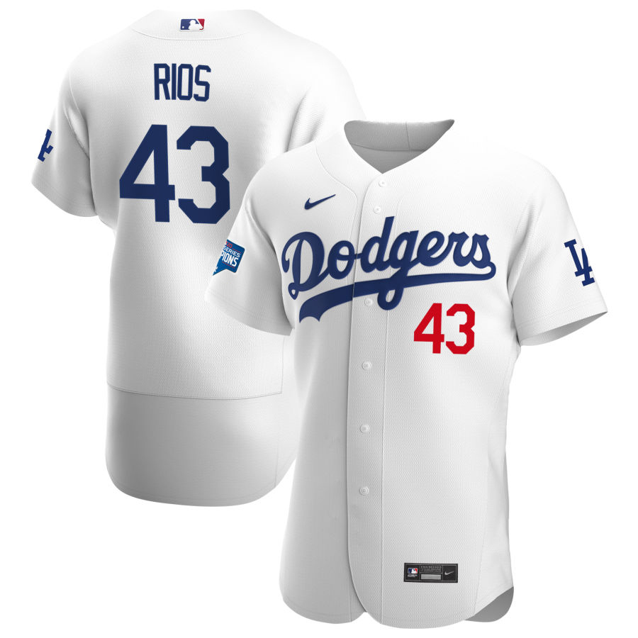 Los Angeles Dodgers #43 Edwin Rios Men Nike White Home 2020 World Series Champions Authentic Player MLB Jersey